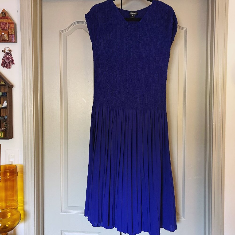 Royal Purple Stretch Midi Dress M–XL Wedding Guest Pleated